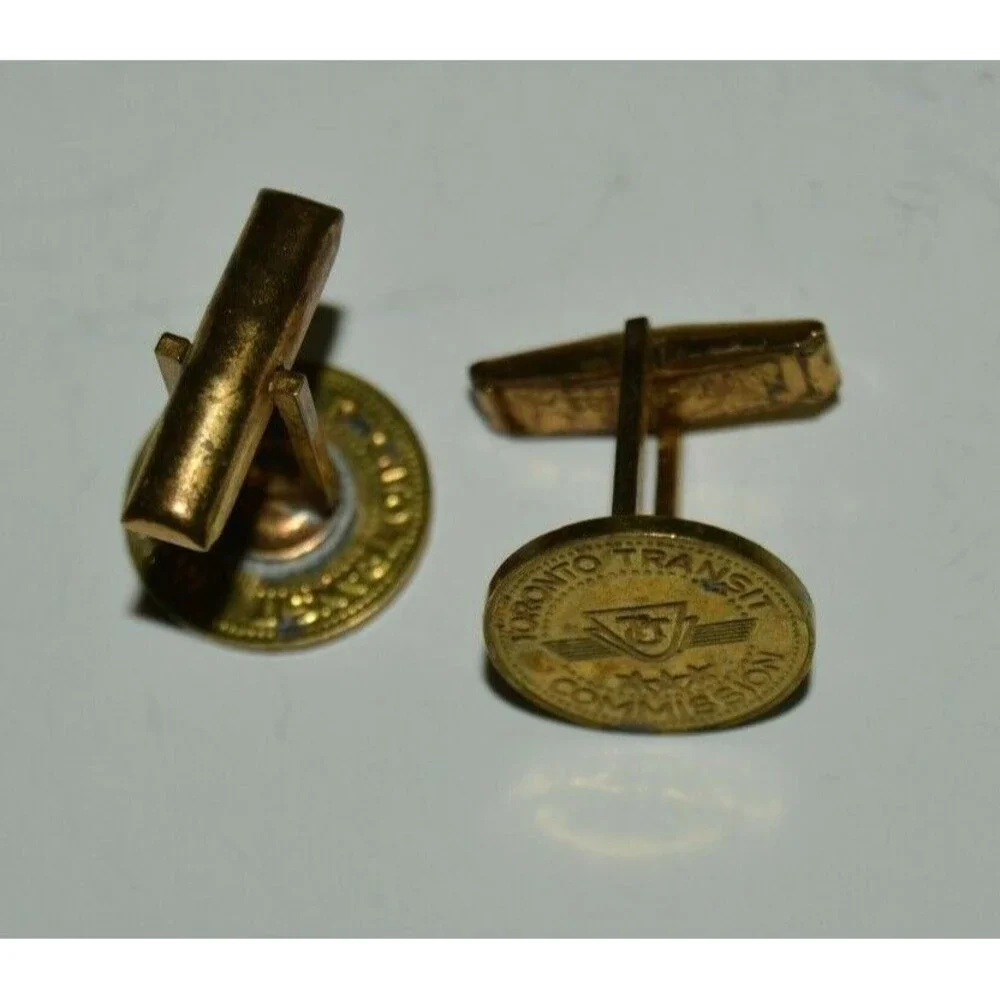 Aged Vintage TORONTO TRANSIT Round Brass Cuff Links Rare Canada